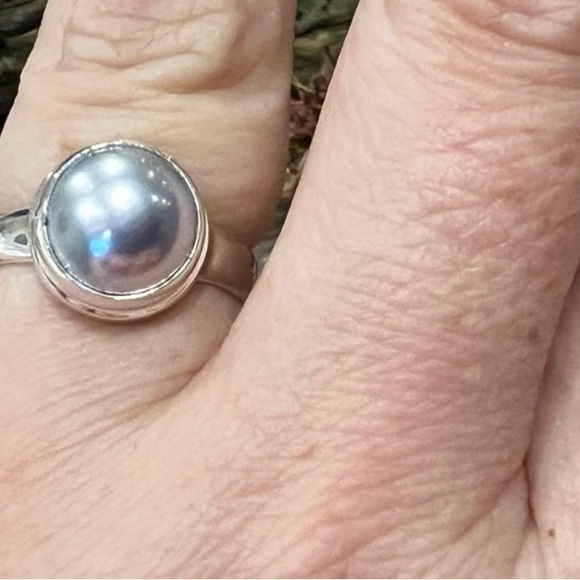Brand New Authentic 925 Bali Silver Natural Cultivated Grey Pearl Ring size 7 - Picture 3 of 3